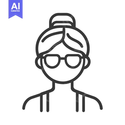 Aset desain premium: A simple black and white line drawing of a person wearing glasses