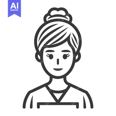 Aset premium populer: A simple black and white illustration of a smiling woman