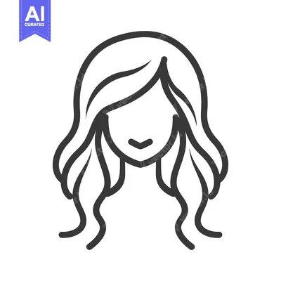 Premium design asset: A simple line drawing illustration of a female face and hair