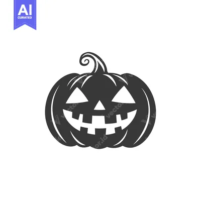 Aset premium populer: A stylized black and white drawing of a carved smiling pumpkin