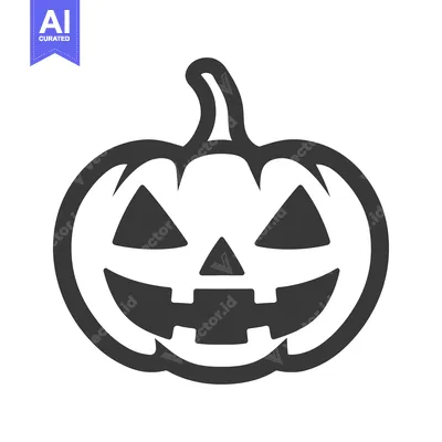 Aset desain premium: A monochrome illustration of a carved pumpkin lantern for halloween