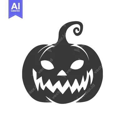 Aset desain premium: A dark silhouette illustration of a carved spooky grinning pumpkin