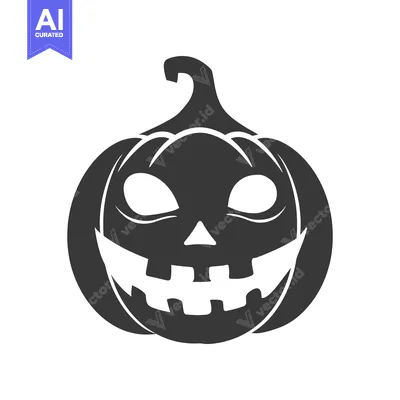 Aset premium populer: A carved smiling pumpkin with expressive eyes and a curved stem