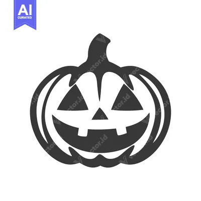 Aset premium populer: A simple black silhouette of a smiling jack o lantern