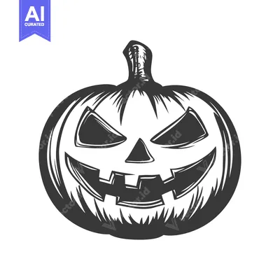 Aset desain premium: A spooky black and white carved pumpkin with a sinister expression