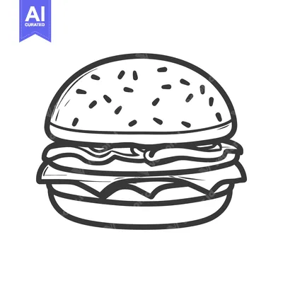 Premium design asset: A classic hamburger depicted in a black and white illustration