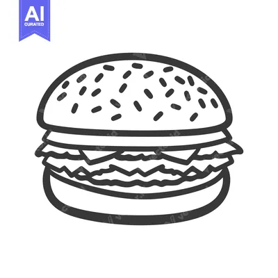 Aset premium populer: A simple illustration depicts a classic layered hamburger sandwich des