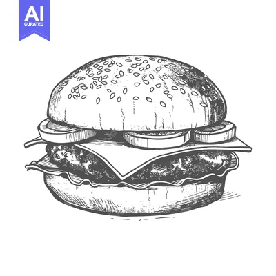 Aset premium populer: A Delicious Detailed Drawing Depicting a Tasty Hamburger Sandwich