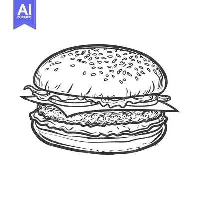 Aset premium populer: A simple black and white drawing of a delicious burger