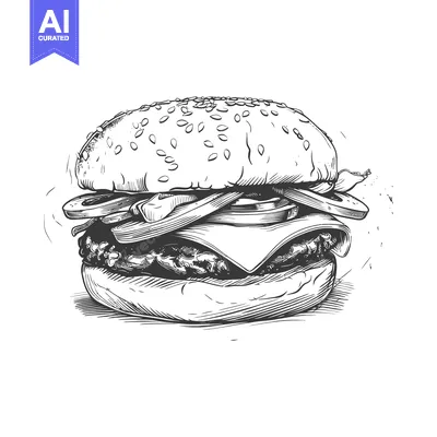 Aset premium populer: A detailed illustration depicts a delicious hamburger sandwich composi