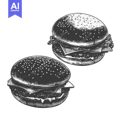Two Delicious Cheeseburgers Hand Drawn Illustration