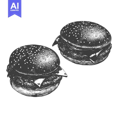 Two Delicious Cheeseburgers Illustrated In A Vintage Style