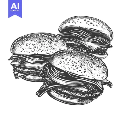Popular premium asset: Three Delicious Gourmet Burgers Illustrated In Black And White
