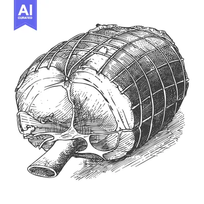 Aset desain premium: Detailed Drawing Of A Roasted Leg Of Lamb