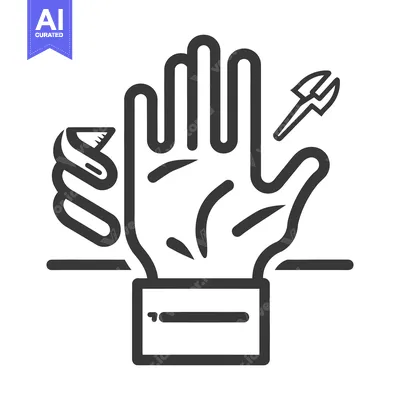 Graphic illustration of a hand with tools and a measuring tape
