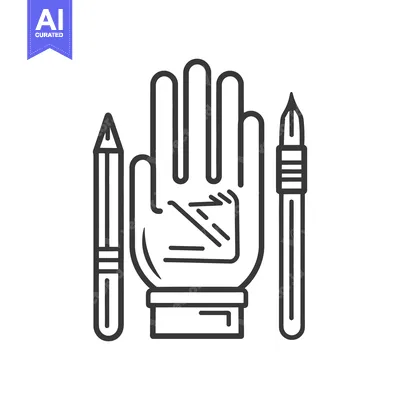 Popular premium asset: A hand flanked by a pencil and fountain pen illustration