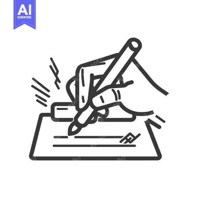 Aset desain premium: A hand is writing on paper with a pen making a signature