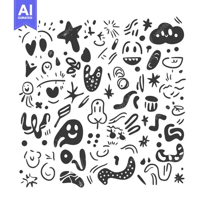 Aset premium populer: Hand-Drawn Abstract Shapes and Faces Pattern