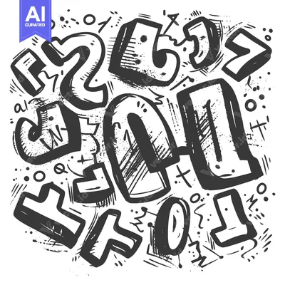 Aset desain premium: Hand-Drawn Abstract Shapes and Letters in Black and White