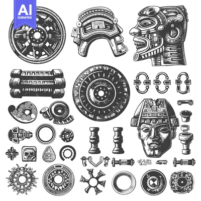 Aset desain premium: Hand-drawn Aztec and Mayan Culture Artifacts