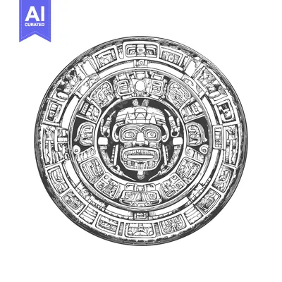 Aset premium populer: Hand-drawn Aztec Calendar Stone with Intricate Design