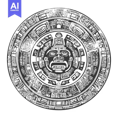 Premium design asset: Hand-Drawn Aztec Calendar with Central Deity Face