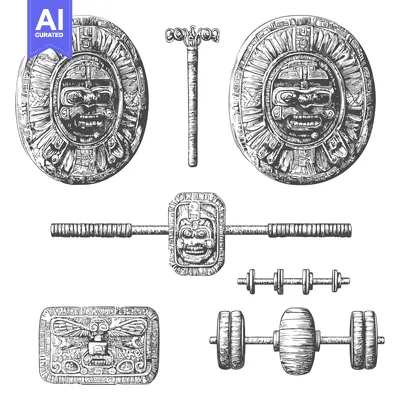 Aset premium populer: Hand-Drawn Aztec-Inspired Weights and Shields