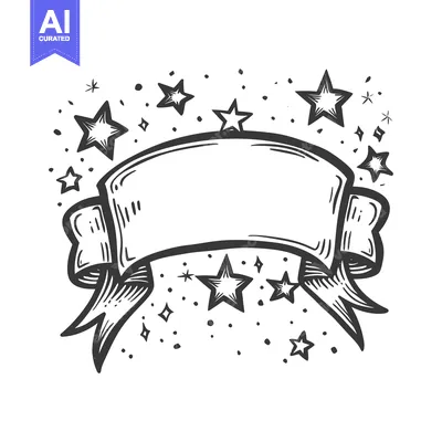 Aset desain premium: Hand-Drawn Banner with Stars and a Blank Space for Text