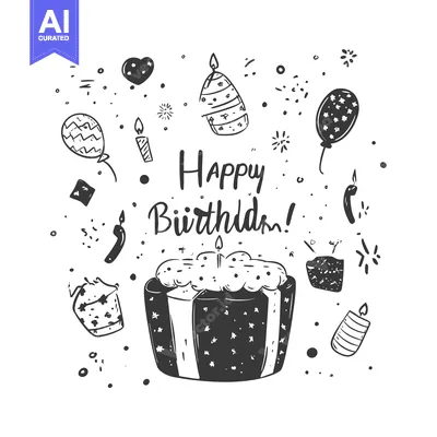Popular premium asset: Hand-Drawn Birthday Illustration with Cake, Balloons, and Candles