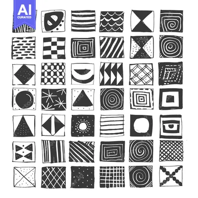 Aset premium populer: Hand-Drawn Black and White Abstract Geometric Shapes in Squares
