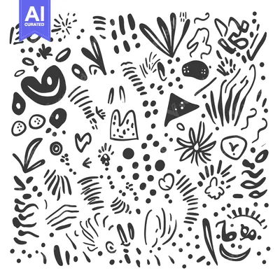 Aset desain premium: Hand-drawn Black and White Abstract Shapes and Patterns