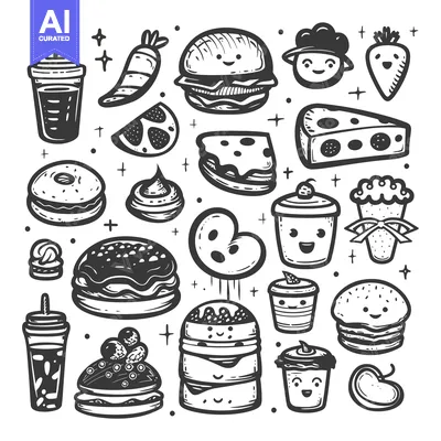 Popular premium asset: Hand-drawn Black and White Cartoon Food Illustration