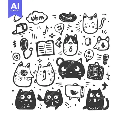 Popular premium asset: Hand-Drawn Black and White Cats and Objects Illustration