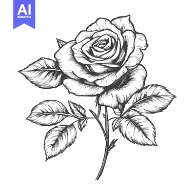 Aset premium populer: Hand-Drawn Black and White Detailed Illustration of a Single Rose