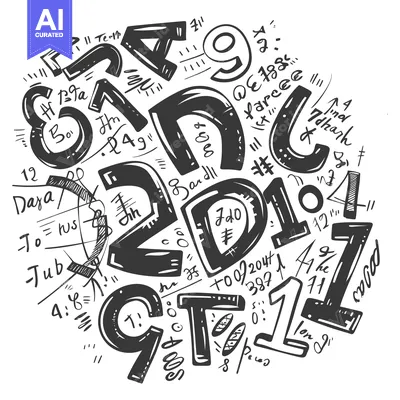 Aset desain premium: Hand-drawn black and white doodle of numbers 1 through 9