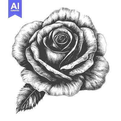 Aset desain premium: Hand-Drawn Black and White Engraving of a Rose