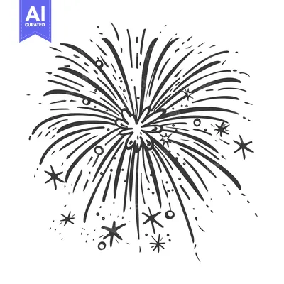 Aset desain premium: Hand-Drawn Black and White Fireworks Illustration
