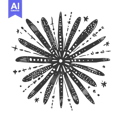 Premium design asset: Hand-Drawn Black and White Fireworks Illustration