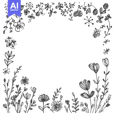 Popular premium asset: Hand-Drawn Black and White Floral Frame with White Background