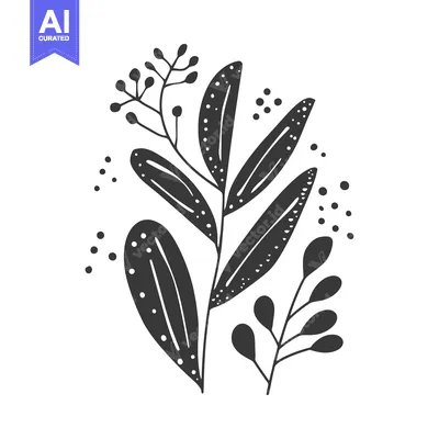 Aset desain premium: Hand-Drawn Black and White Floral Illustration
