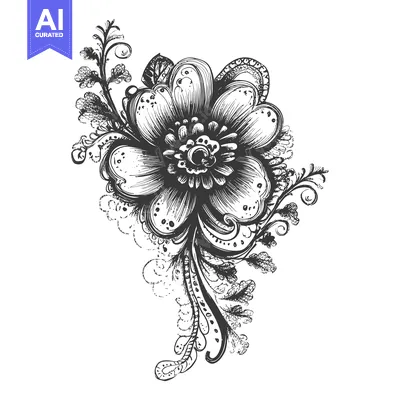 Premium design asset: Hand-Drawn Black and White Floral Illustration with a Single Flower an