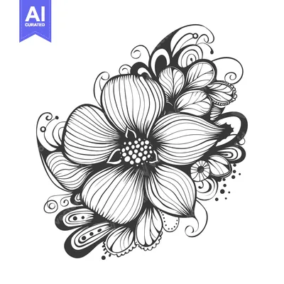 Aset premium populer: Hand-Drawn Black and White Flower with Intricate Detail