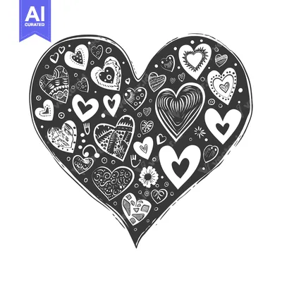 Aset premium populer: Hand-drawn black and white heart filled with smaller hearts