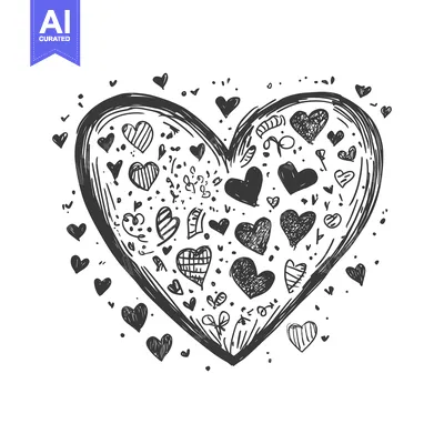 Popular premium asset: Hand-Drawn Black and White Heart with Smaller Hearts and Scribbles