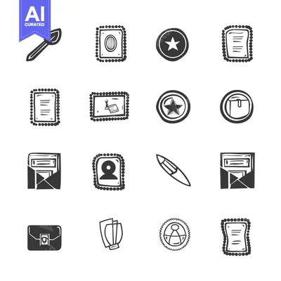 Aset premium populer: Hand-Drawn Black and White Icons for Mail and Business