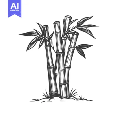 Premium design asset: Hand-Drawn Black and White Illustration of a Bamboo Plant
