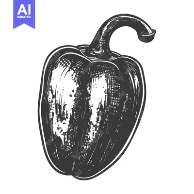 Premium design asset: Hand-Drawn Black and White Illustration of a Bell Pepper