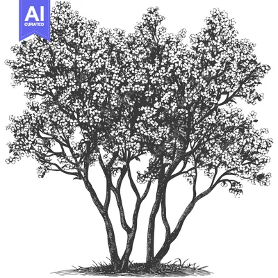Aset premium populer: Hand-Drawn Black and White Illustration of a Blooming Tree