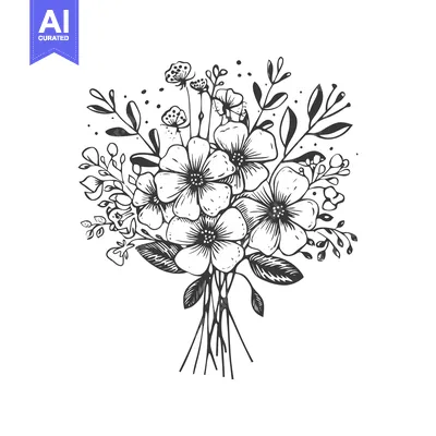Premium design asset: Hand-drawn black and white illustration of a bouquet of flowers