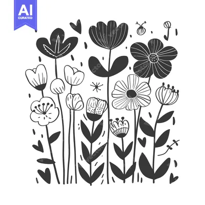 Popular premium asset: Hand-drawn black and white illustration of a bouquet of flowers
